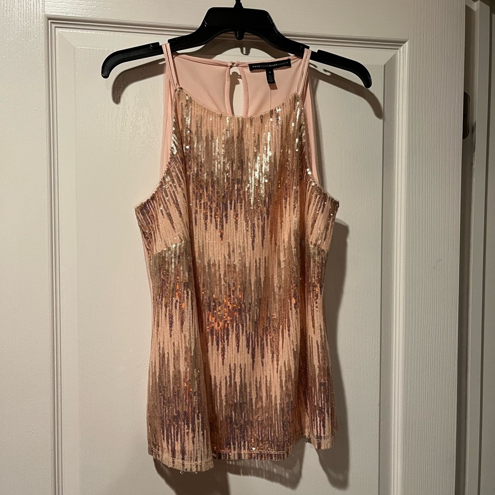 WHITE HOUSE BLACK MARKET SLEEVELESS CHEVRON SEQUIN TOP SIZE MEDIUM NWT!